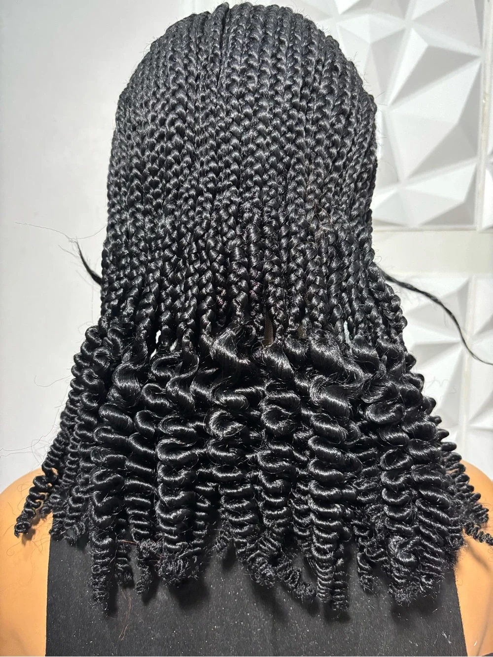Short Handmade Cornrow Braided Wig with Curly Ends | Full Lace Braided Wig